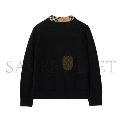 BURBERRY CHECKERED TRIM WOOL CARDIGAN 